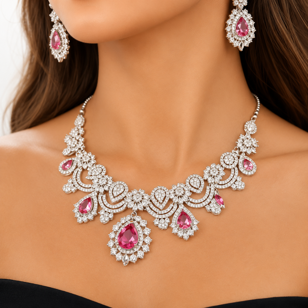 Royal Blush Diamond Ruby Necklace Set