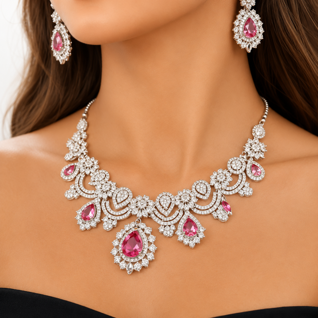 Royal Blush Diamond Ruby Necklace Set
