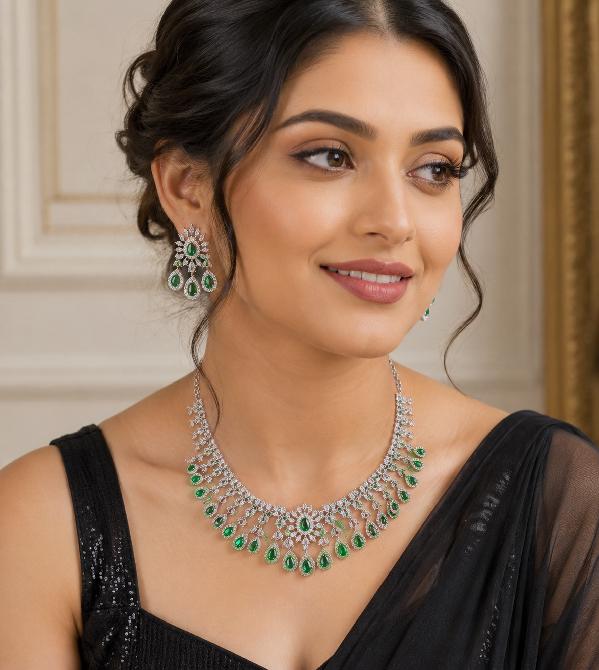 Emerald Green AD Necklace Set