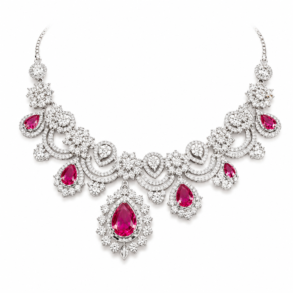 Royal Blush Diamond Ruby Necklace Set