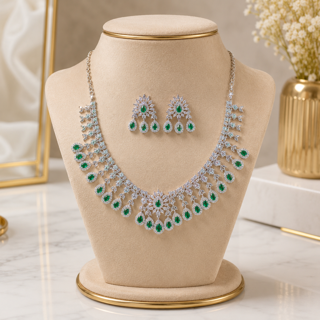 Emerald Green AD Necklace Set