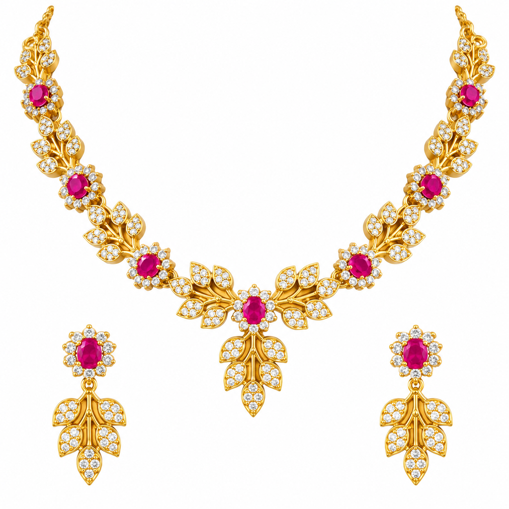 Ruby Leaf Elegance Necklace Set