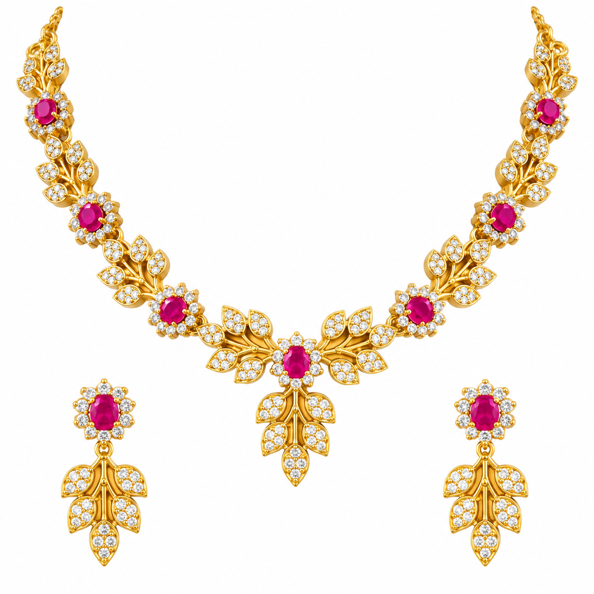 Ruby Leaf Elegance Necklace Set