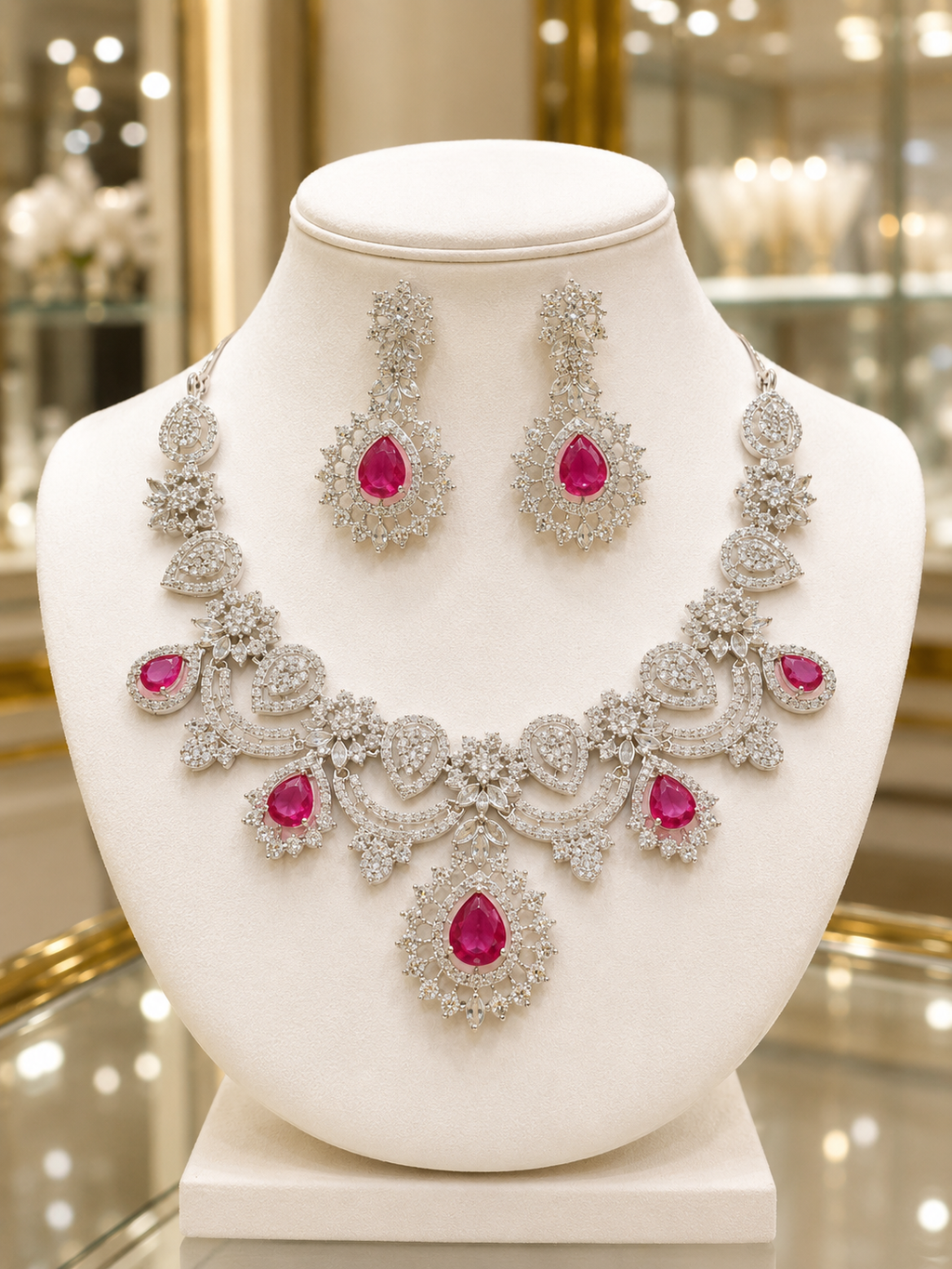 Royal Blush Diamond Ruby Necklace Set