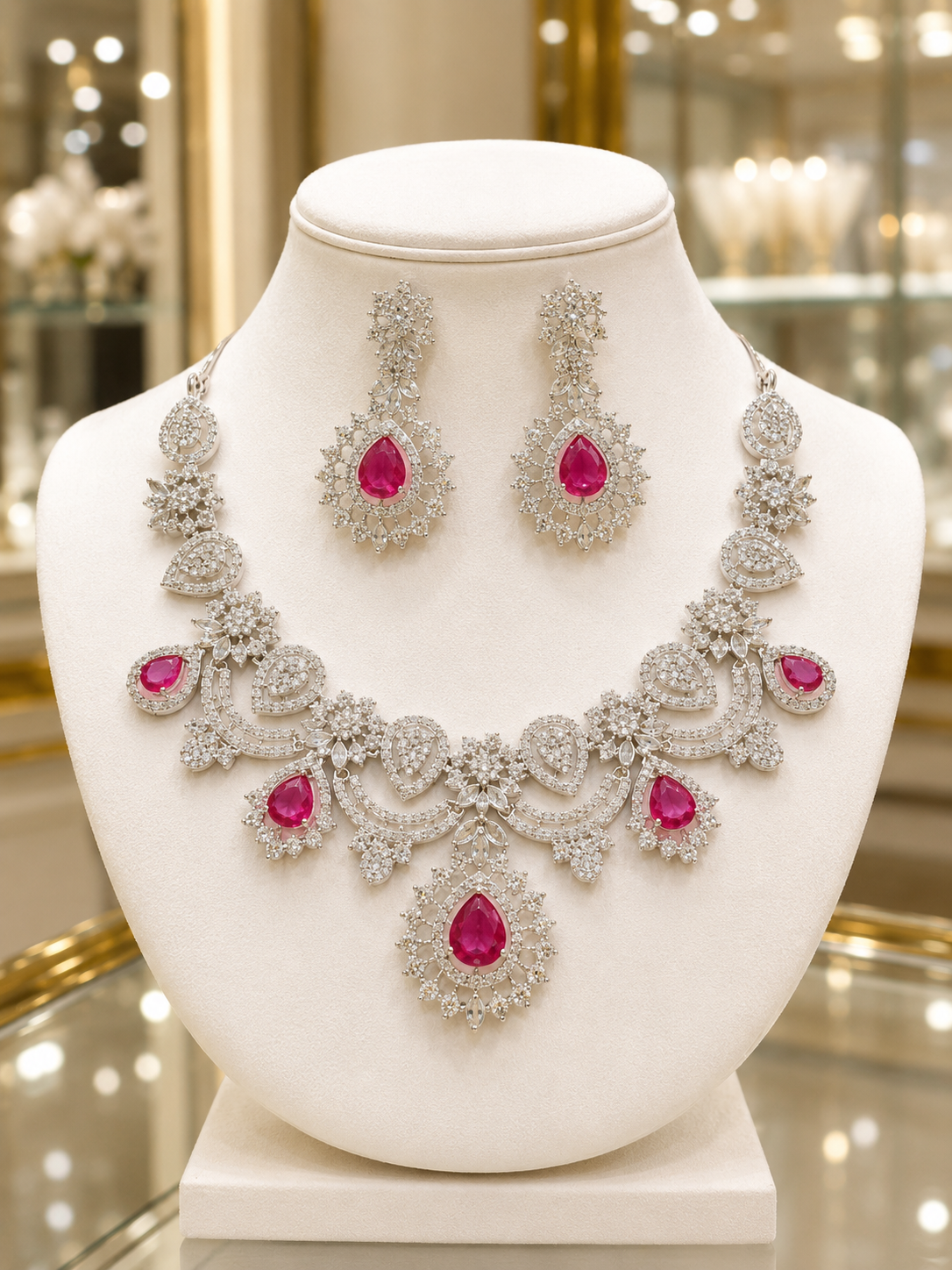 Royal Blush Diamond Ruby Necklace Set