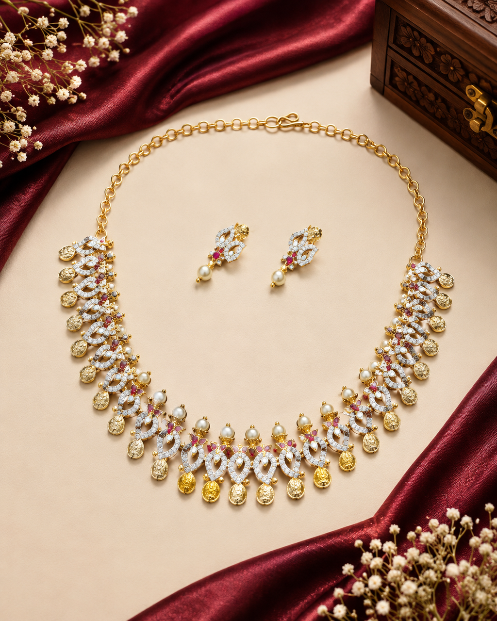 Dual Tone AD Coin Necklace Set