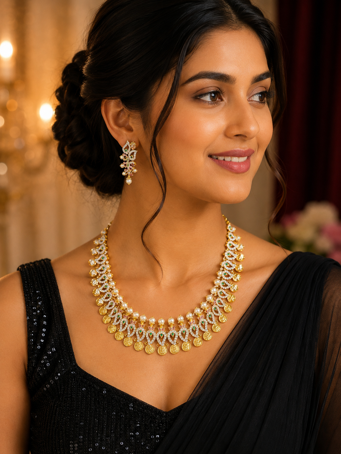 Dual Tone AD Coin Necklace Set