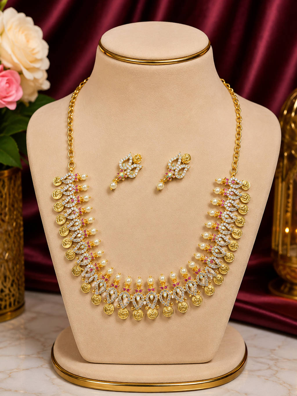 Dual Tone AD Coin Necklace Set