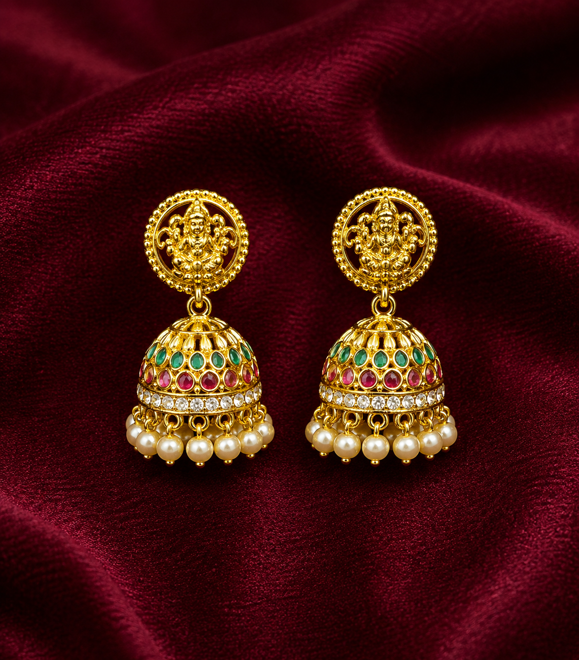 Lakshmi Temple Pendant Set with Jhumkas