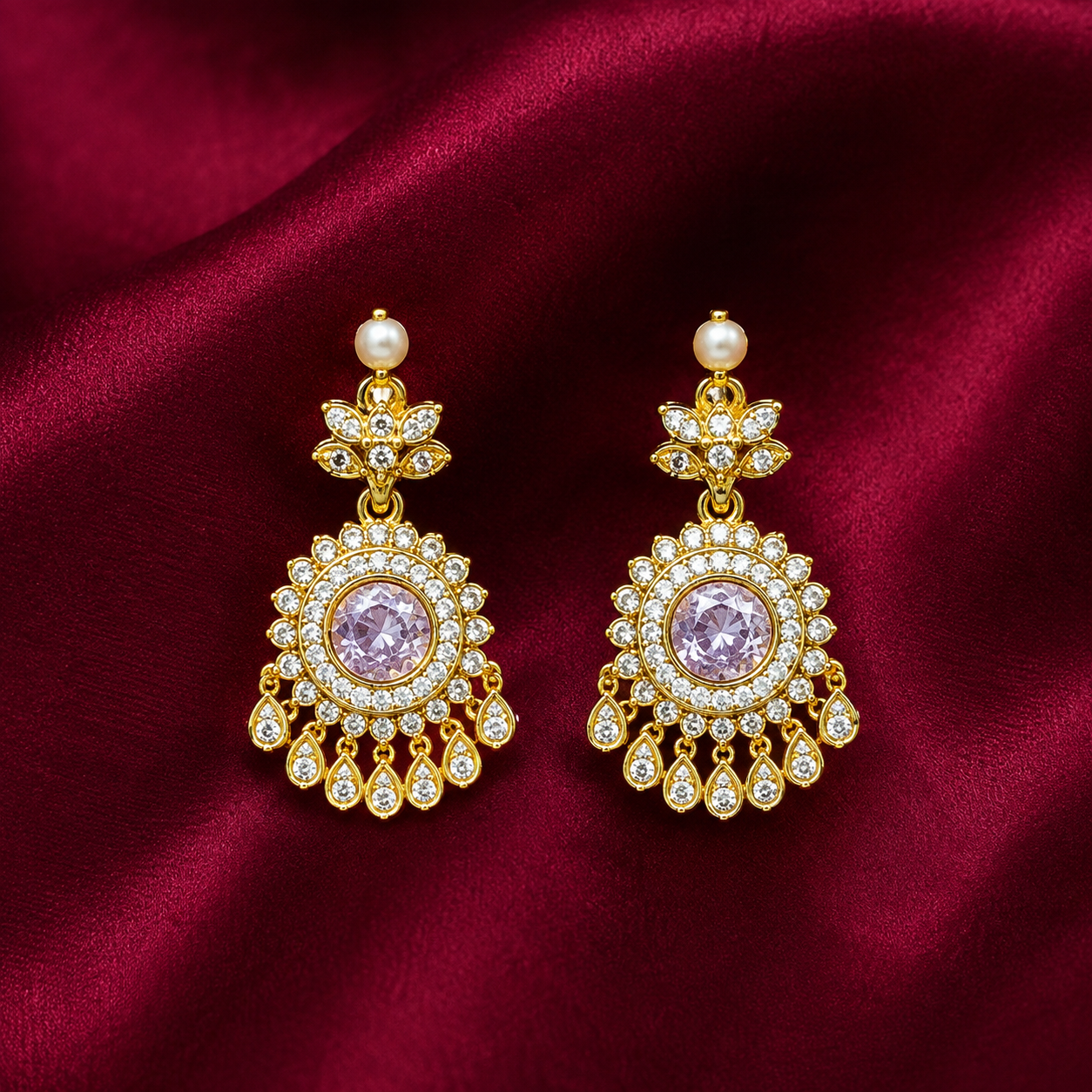 Gold Plated AD Pearl Set
