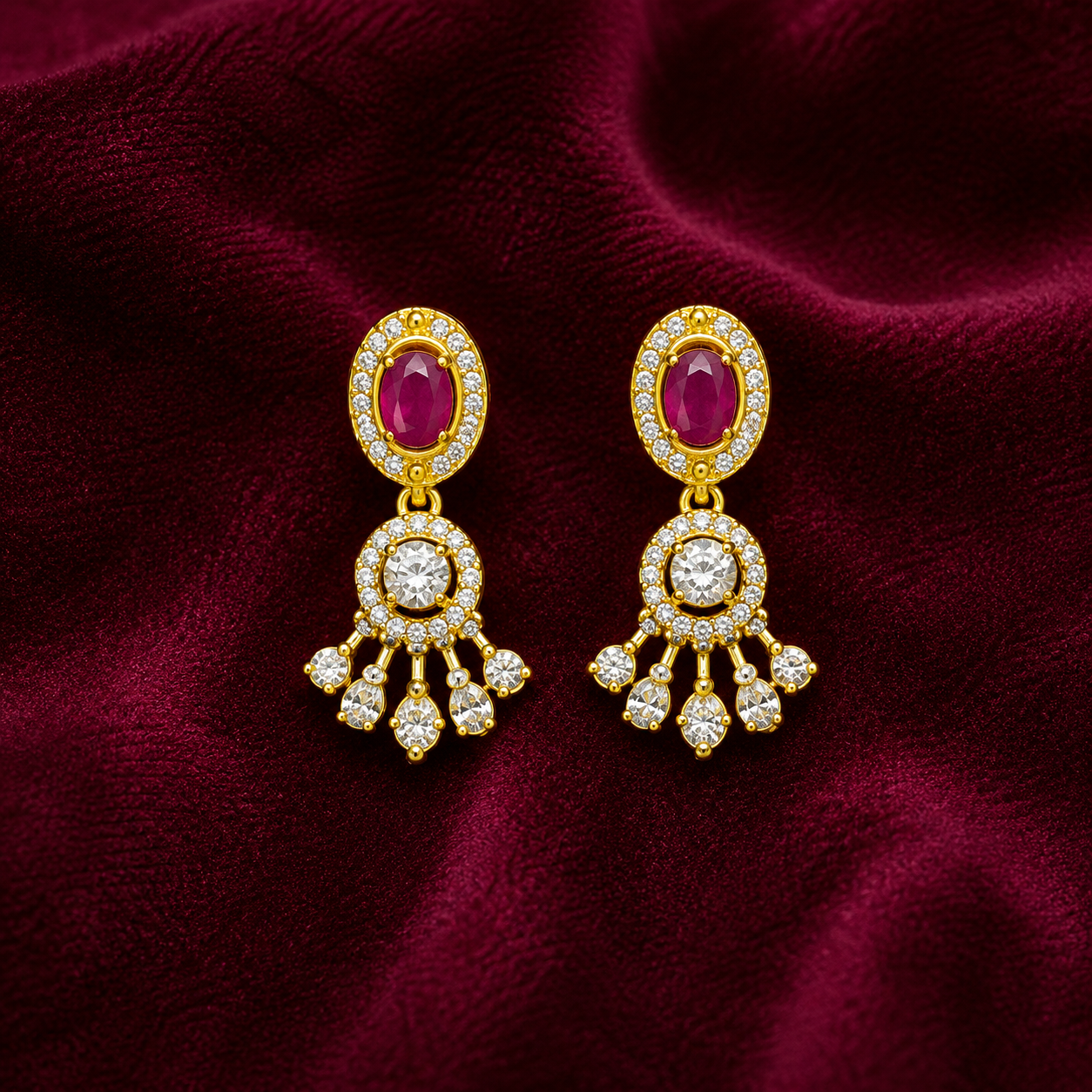 Gold Plated Ruby Red Necklace Set