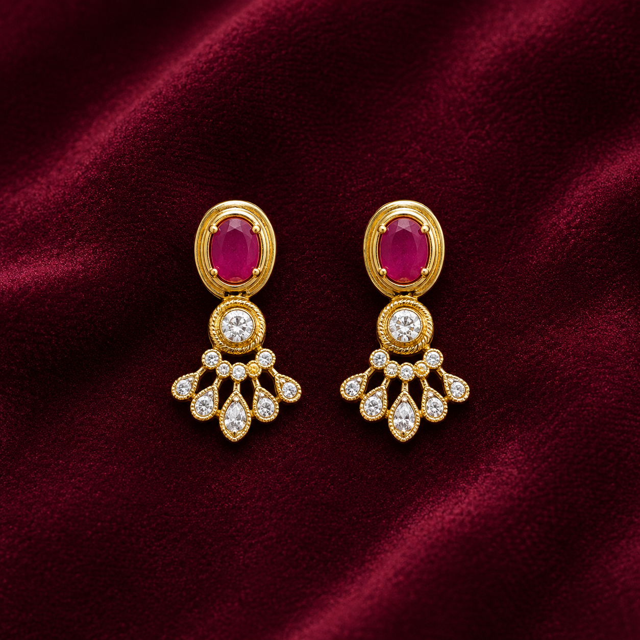 Ruby Pink Stone AD Necklace Set