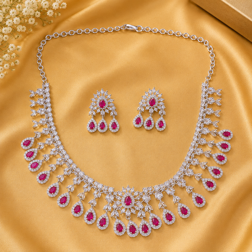 Ruby Pink AD Necklace Set