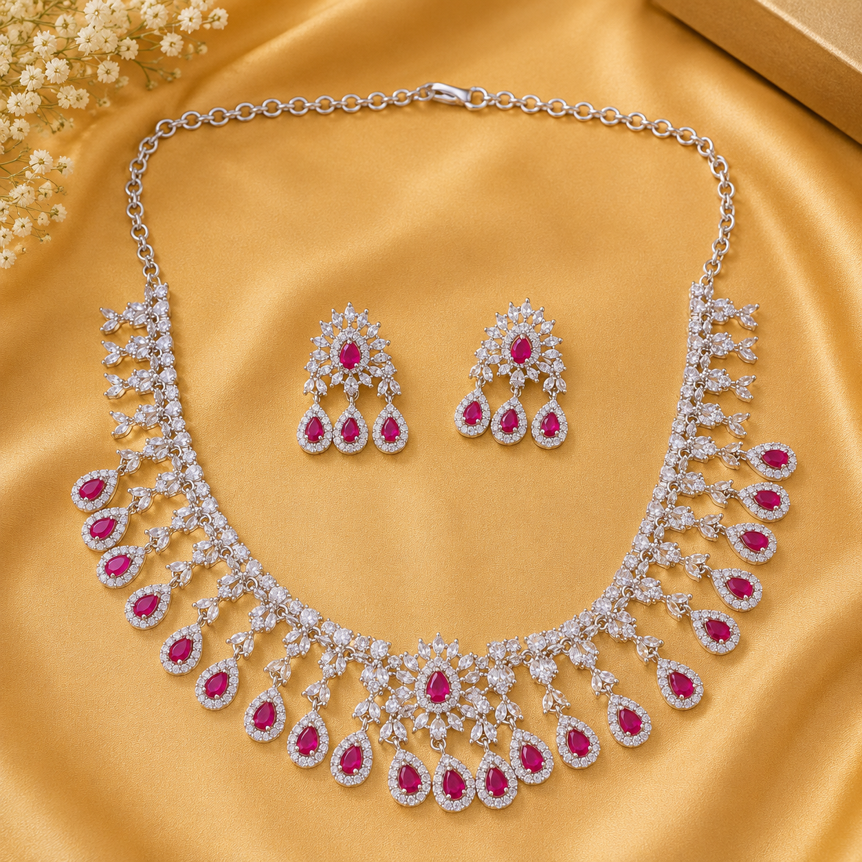 Ruby Pink AD Necklace Set