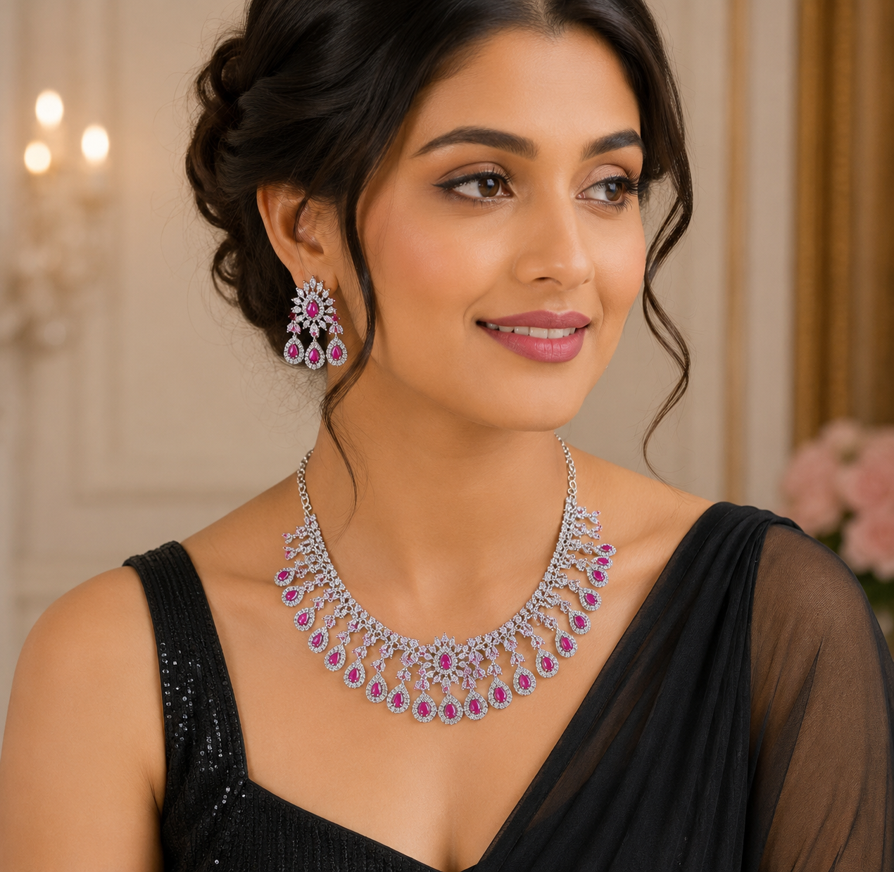 Ruby Pink AD Necklace Set