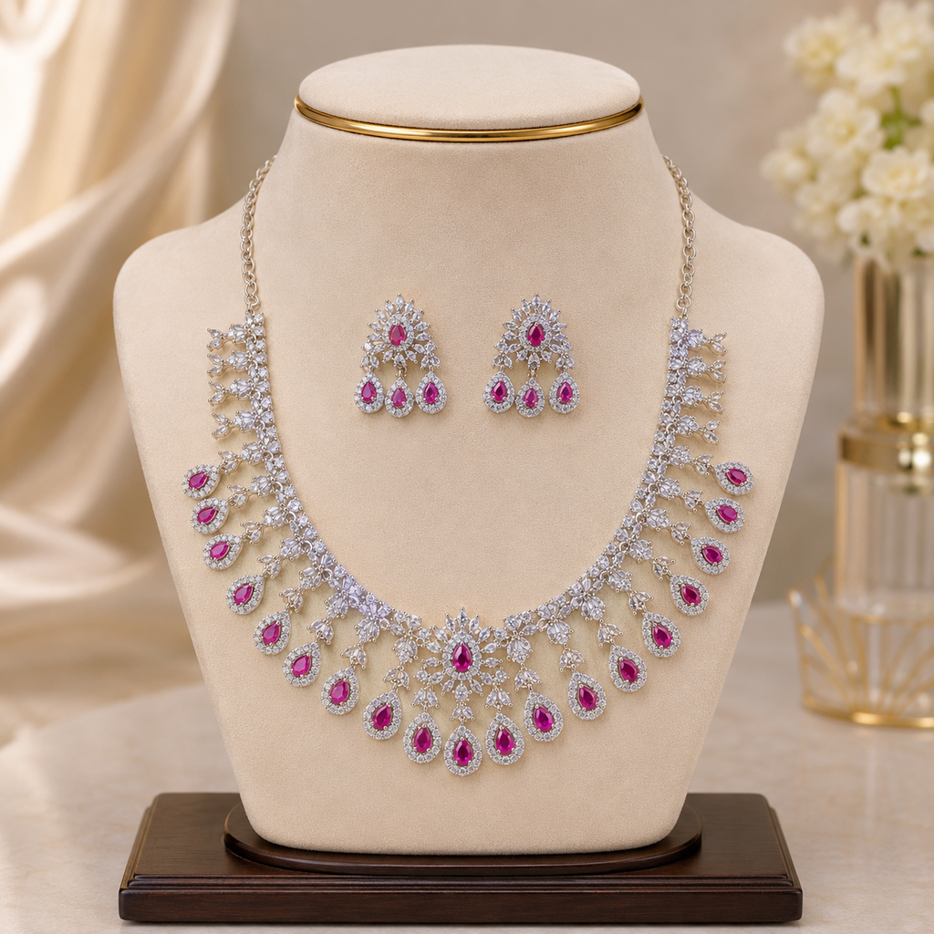 Ruby Pink AD Necklace Set