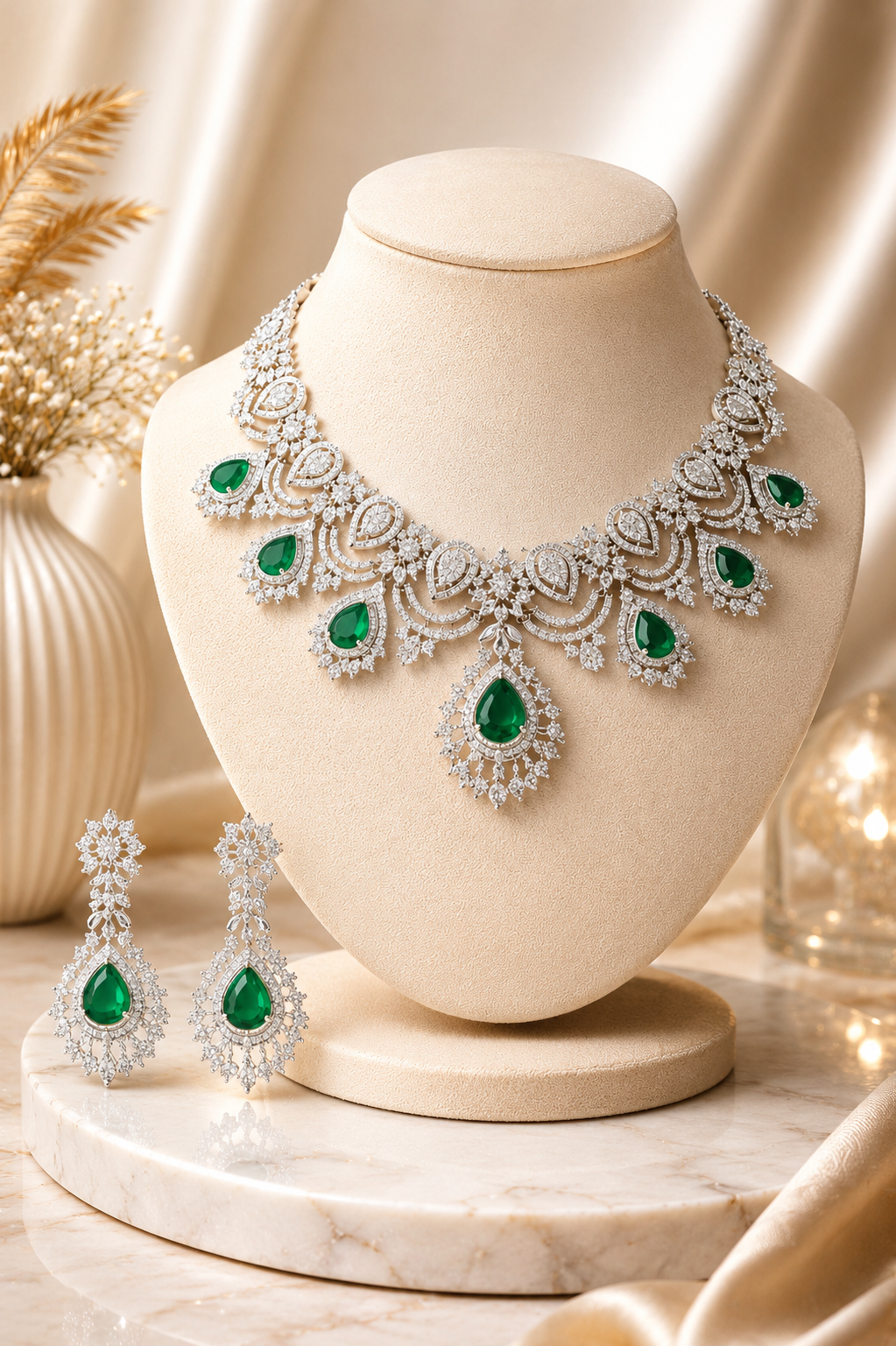 Royal Blush Diamond Ruby Necklace Set green