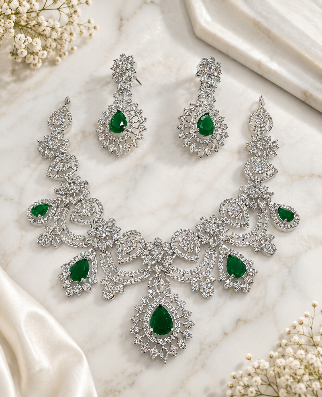 Royal Blush Diamond Ruby Necklace Set green