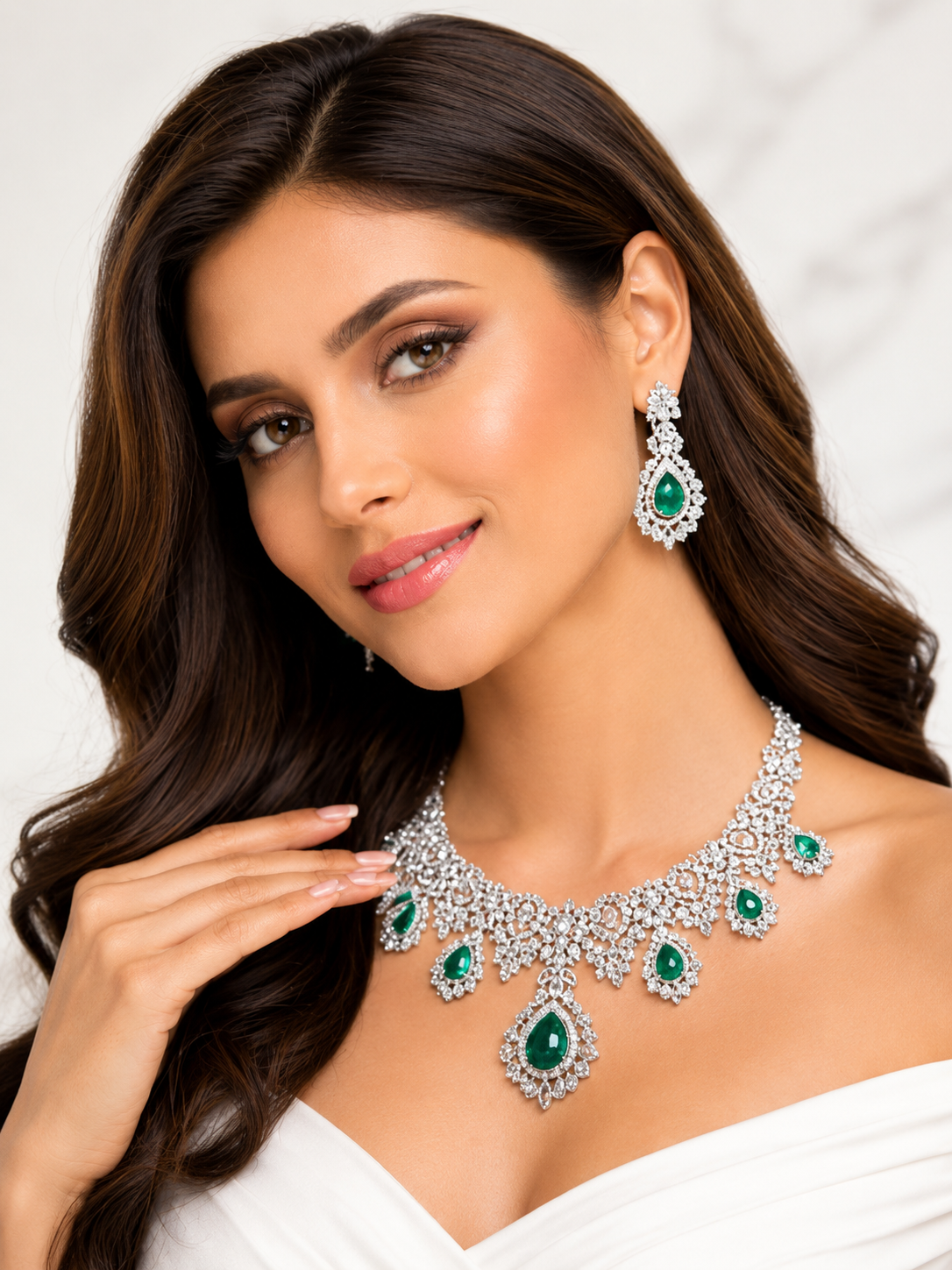 Royal Blush Diamond Ruby Necklace Set green