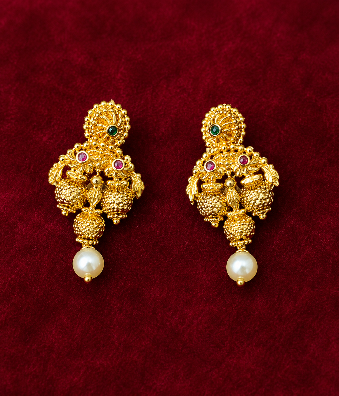 Temple Pearl Jhumka Necklace Set