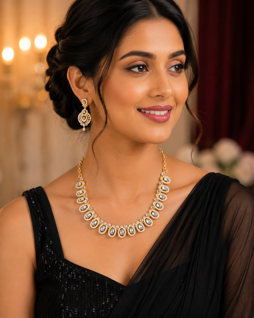 White AD Oval Necklace Set