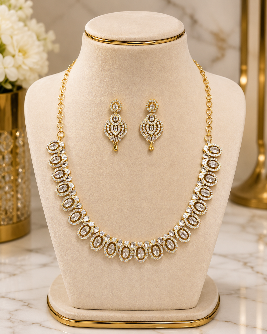 White AD Oval Necklace Set