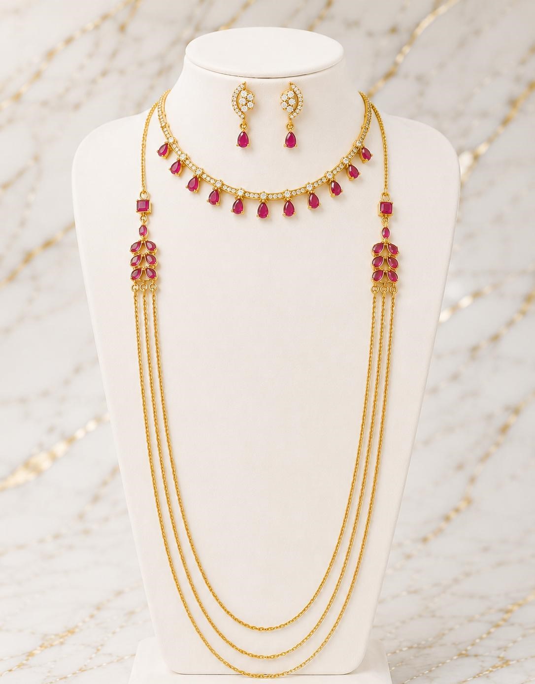 Rosi necklace set with long chain necklace and earrings