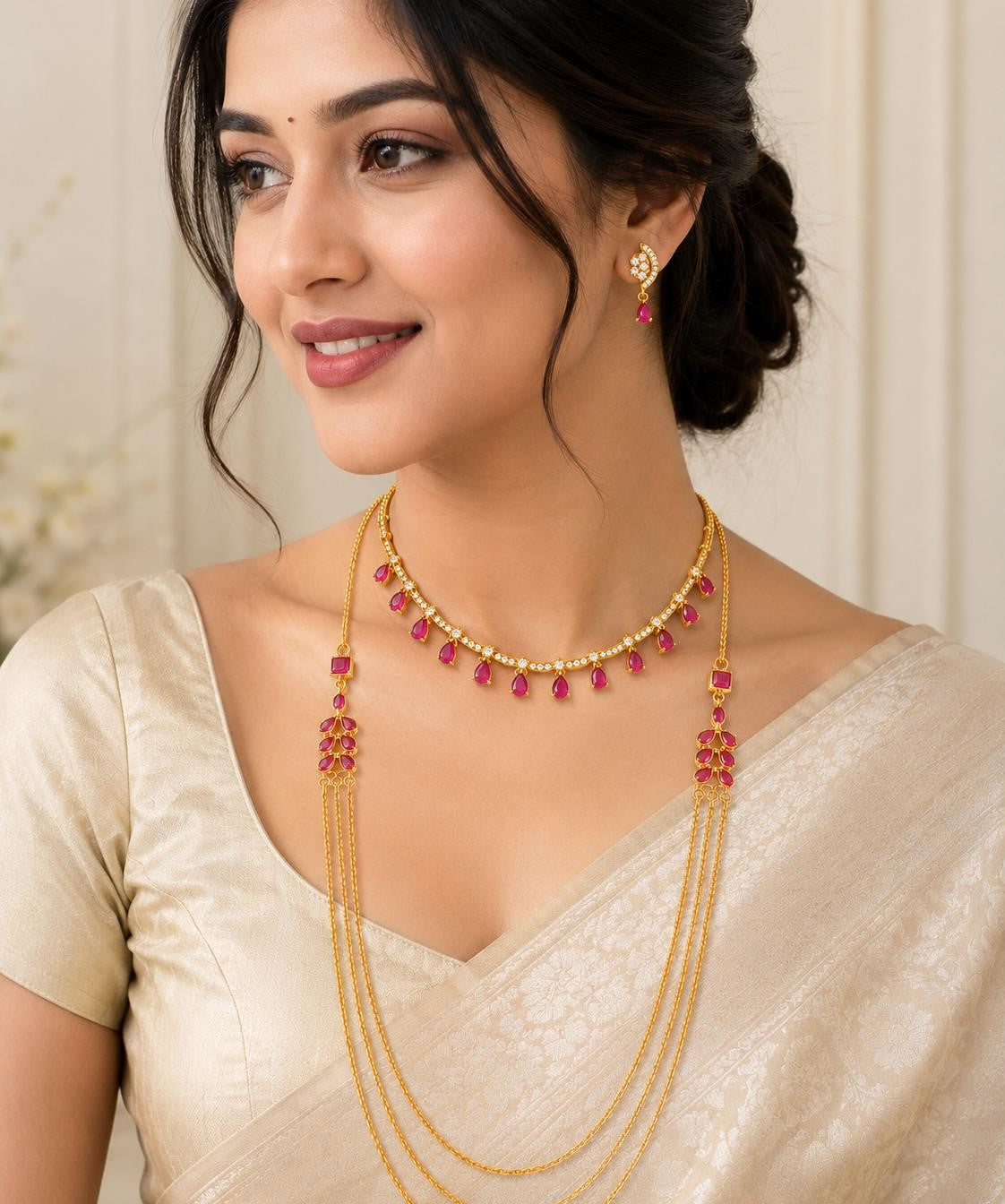 Rosi necklace set with long chain necklace and earrings