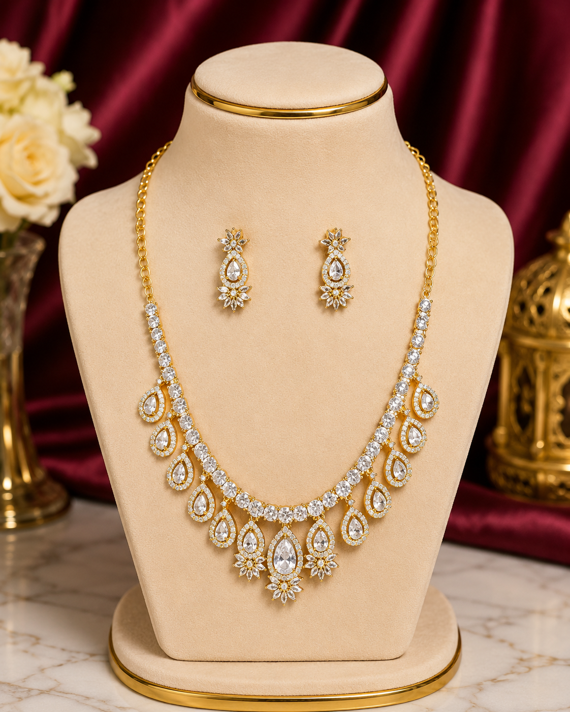 White AD Teardrop Necklace Set